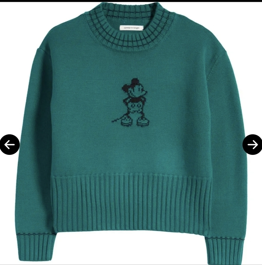 Connor McKnight × Disney Steamboat Willie Intarsia Sweater Green Medium NWOT